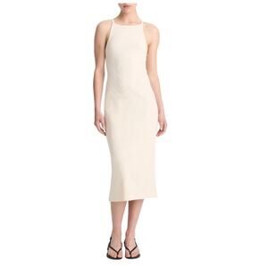 NWOT Vince Cotton blend Ribbed High-Neck Tank Midi Dress Ivory Cream Size L